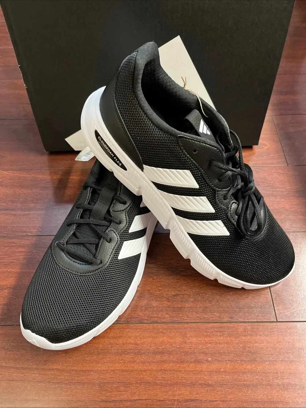 Mens 13 Adidas Cloudfoam Flex - Laces Black Shoe Sneaker Walking Running New Box